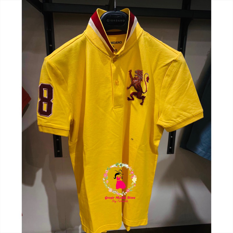 Giordano 3D Lion Polo Shirt Pria Kuning Mimosa