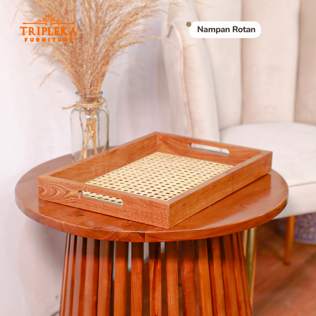 	 TRIPLEKA NAMPAN KAYU ROTAN- NAMPAN SAJI KAYU	