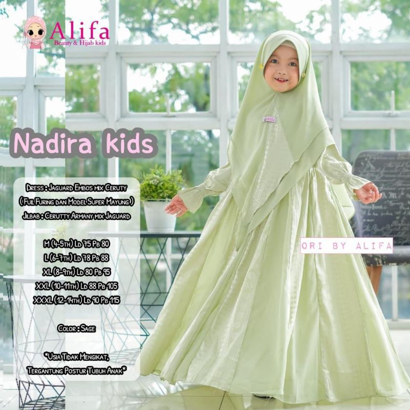 GAMIS ANAK JAGUARD MIX CERUTY SET JILBAB GAMIS ANAK CEWEK TERBARU NADIRA ORI BERLABEL