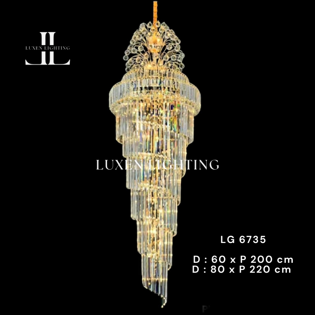 Lampu gantung kristal chandelier void tangga elegant modern 6735