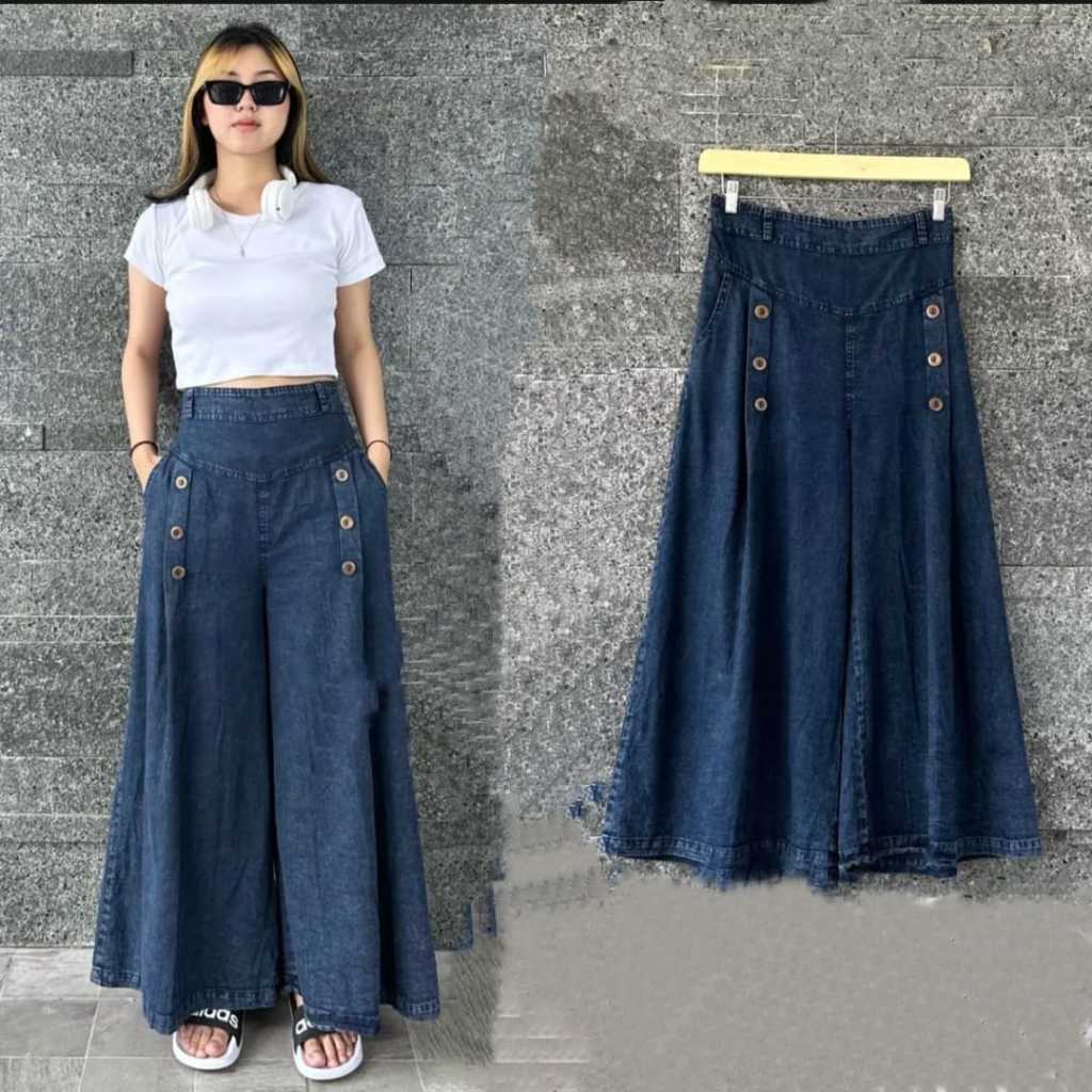 Celana Kulot Dewasa Paula Jumbo Snow Palazzo Kulot Payung Jeans