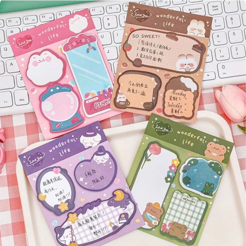 

sticky Notes Memo PAD 3 In 1 Berbagai Macam Bentuk PAD Aesthetic Lucu