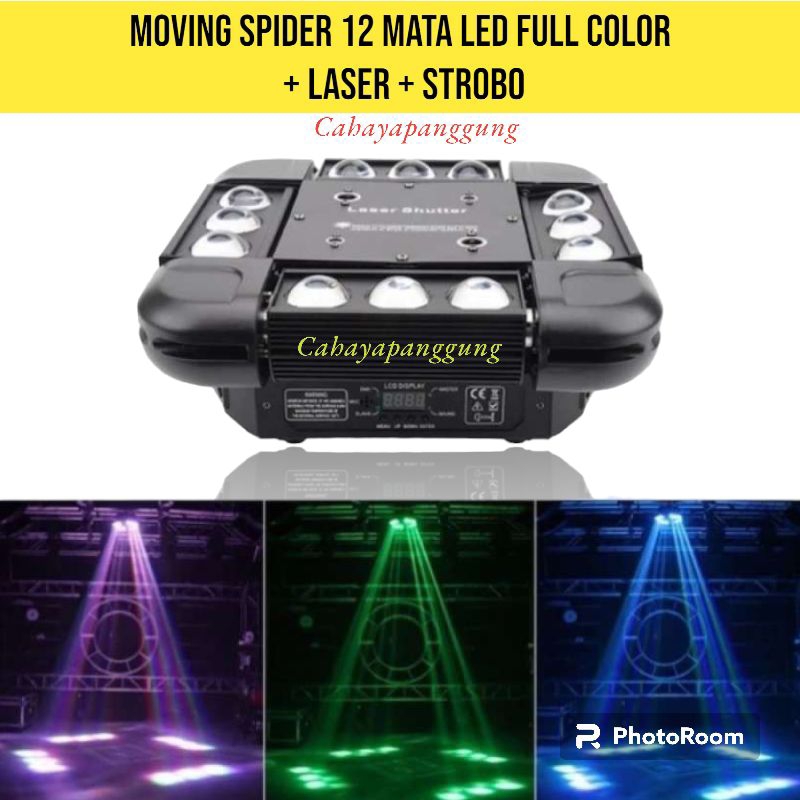 Lighting Moving Spider Kotak 12 LED Laser Strobe