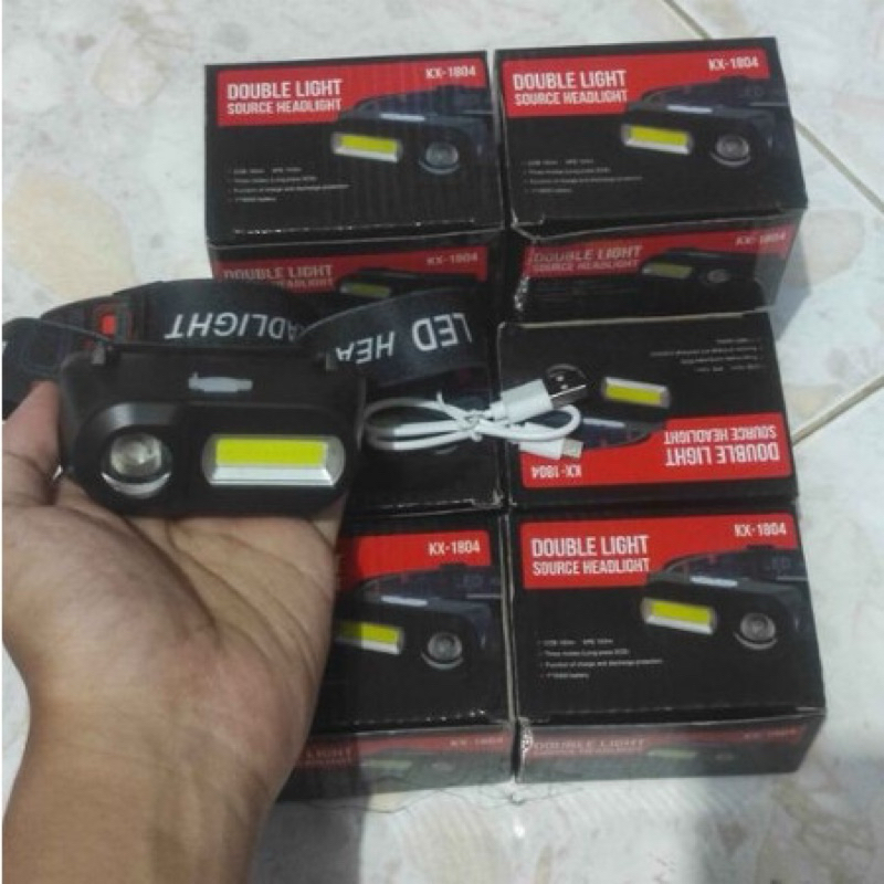 Senter Kepala LED Recharge Mini XPE COB + Baterai 18650