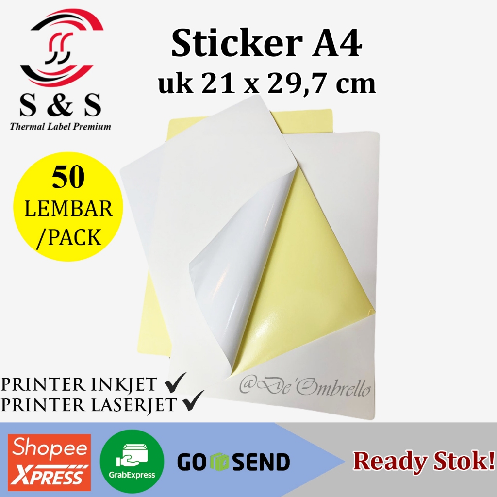 

[50Lembar] Kertas Stiker HVS A4 210 x 297 x 50 LEMBAR/PACK Doff Matte Ukuran A4 Premium Quality