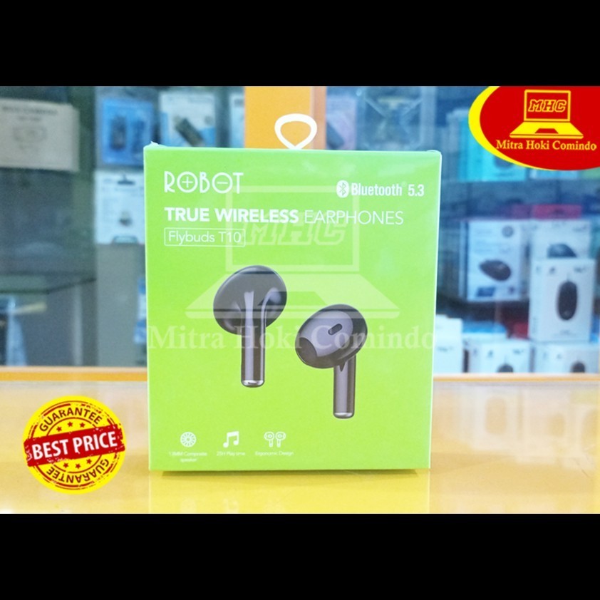 HEADSET EARPHONE TWS ROBOT T10 BLACK WIRELESS BLUETOOTH