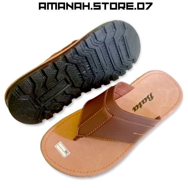 Super Produsen  Sandal Kulit Jepit BataSendal Pria Jepit KulitSandal Bata Kulit Asli Dewasa Brown Si