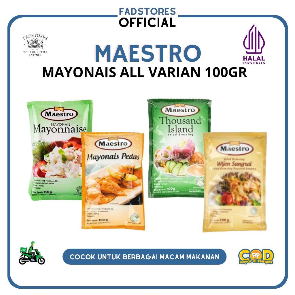 

Maestro Mayonais Pedas 100gr - Maestro Wijen Sangrai - Maestro Thousand Island - Maestro Mayo Original