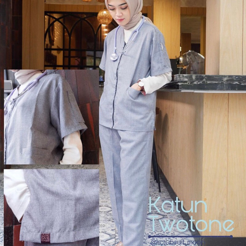 [Two-Tone] Baju Jaga Scrub suit Dokter umum,  dokter gigi, dokter Hewan Perawat Baju Ok Oka Kedokter