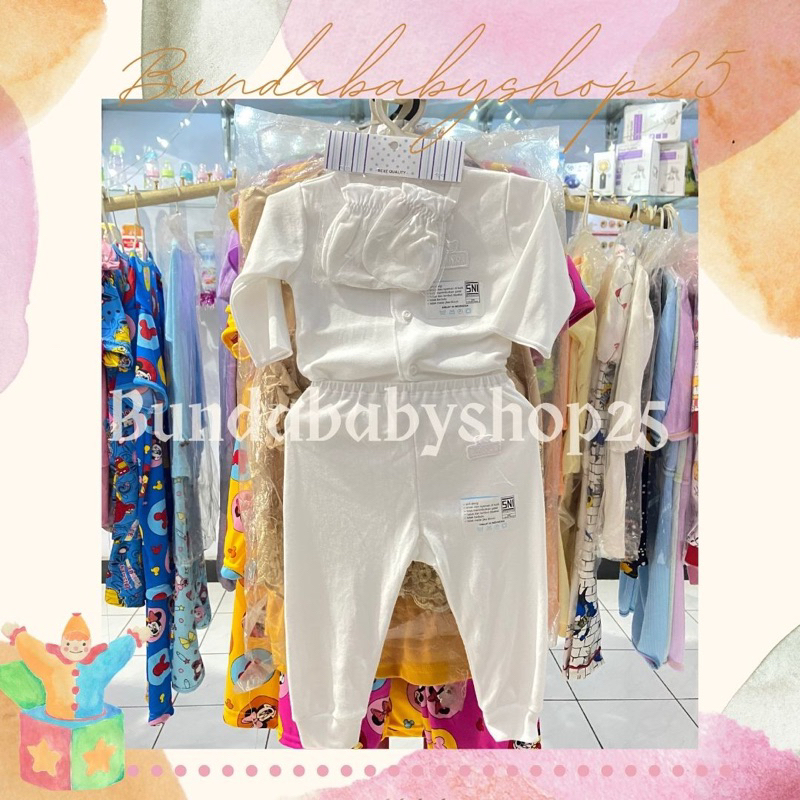 1 Setel Baju Celana MIYO Putih 0-6 Bln Setelan Panjang, Pendek SNI