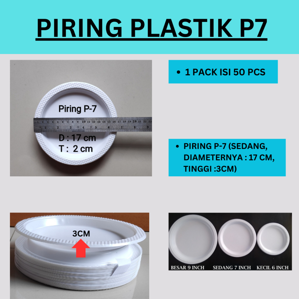 Piring Plastik Sedang P7 isi 50 pcs - Piring makan - Piring Plastik Kue