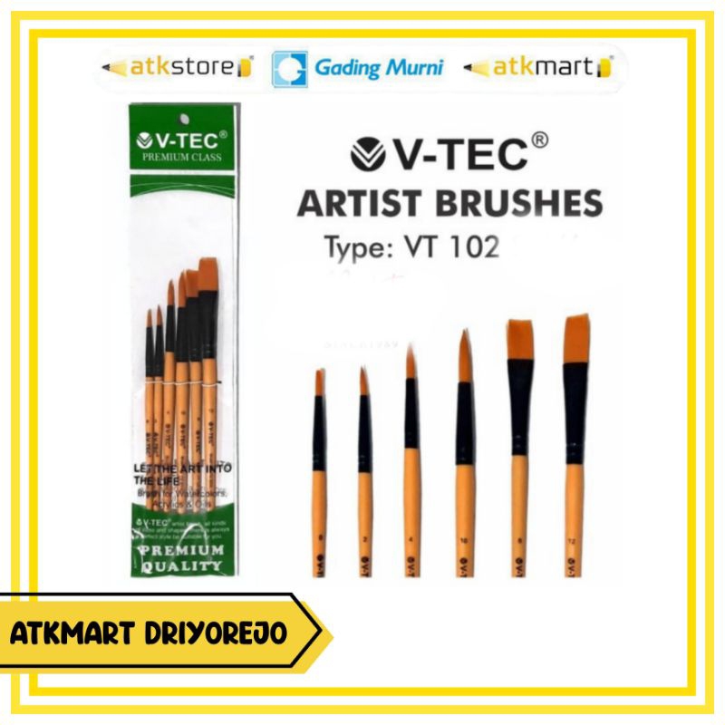 

V-TEC KUAS LUKIS SET TYPE VT-102BR/6 ISI 6 PCS - ARTIST BRUSH