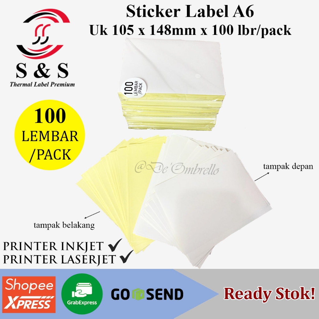 

[100Lembar] Kertas Stiker A6 105 x 148 x 100 LEMBAR/PACK Doff Matte Ukuran A4 Premium Quality