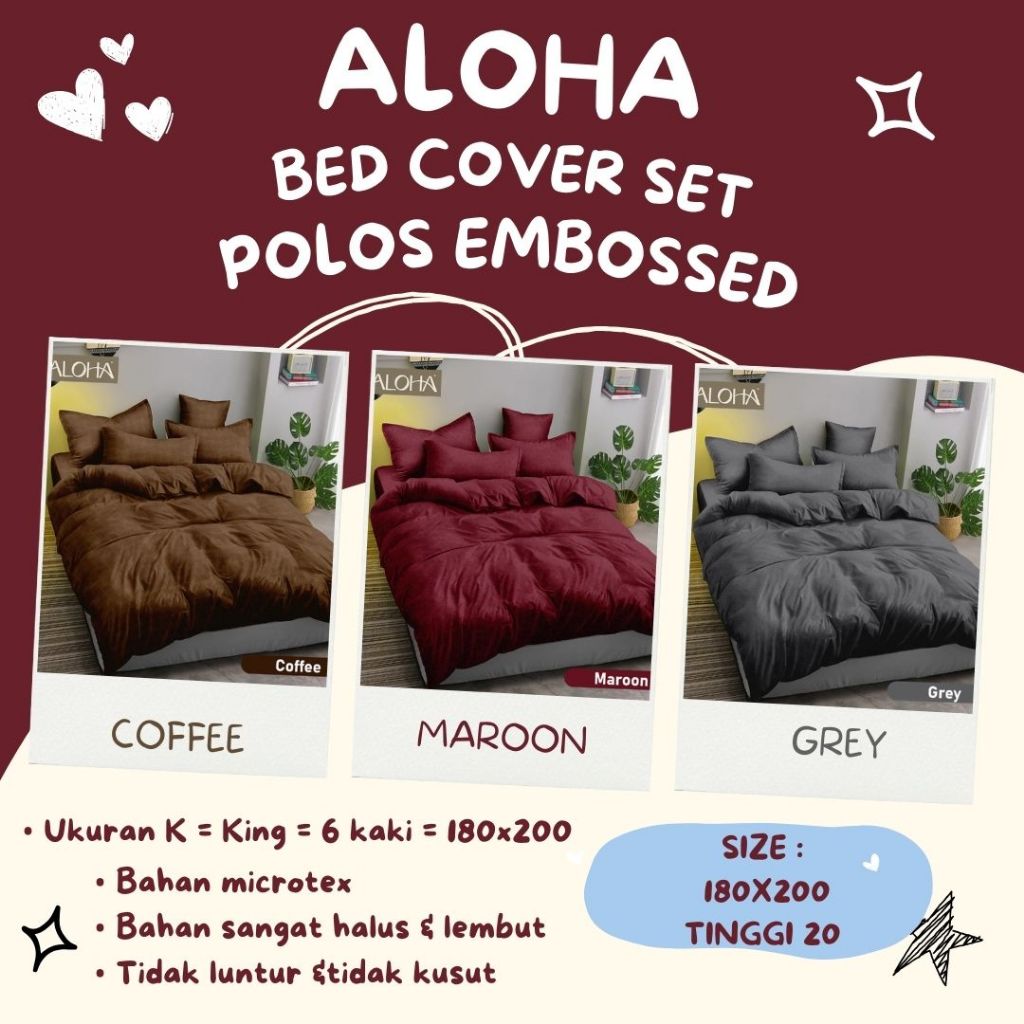 [POLOS] Bed Cover SPREI FLAT King (180x200) ALOHA Polos Embossed