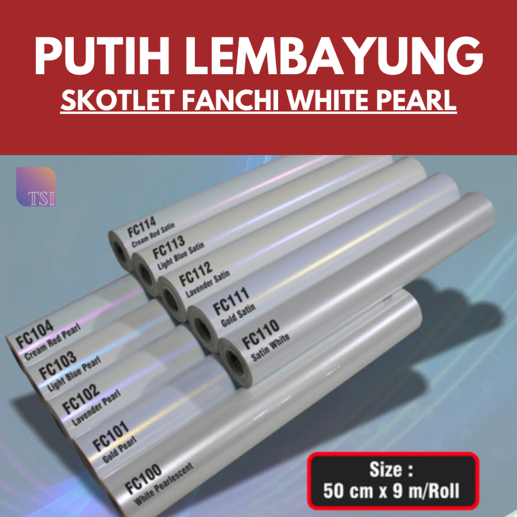 Stiker Skotlet Putih Lembayung Glossy Fanchi ROLL 50 cm White Pearl Bunglon Biru Pink Gold Ungu Emas