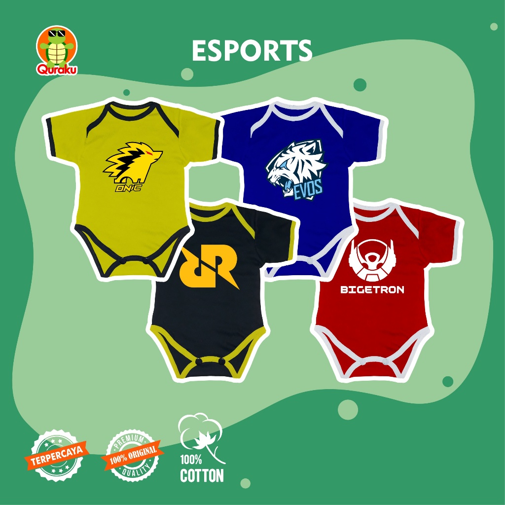 Baju Bayi Bodysuit Jumper Bayi Jumpsuit Motif Team Esports Bigetron Evos Onic RRQ Lucu Murah untuk Newborn 0-6  6-12 bulan