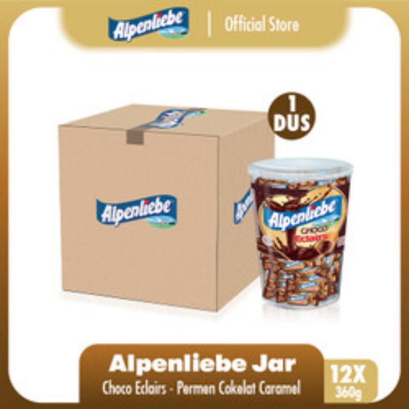 

[1 KARTON = 12 Toples × 360 gram] Candy Alpenliebe Choco Eclairs Permen Coklat Caramel