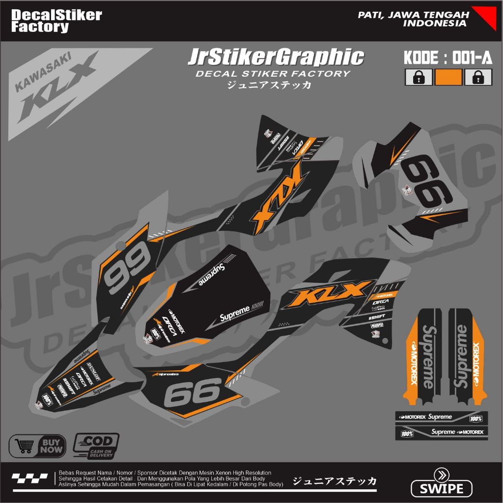 (BISA COD) DECAL STICKER KLX 150 BF-G-SE- EXTREME FULLBODY HITAM SUPERMOTO KEREN SIMPLE MINIMALIS- D