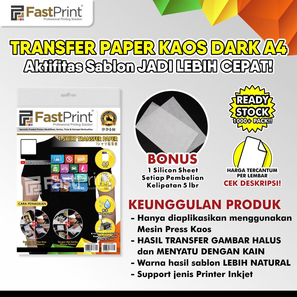 

Kertas Transfer Paper Dark Sablon Kaos A4 China Fast Print