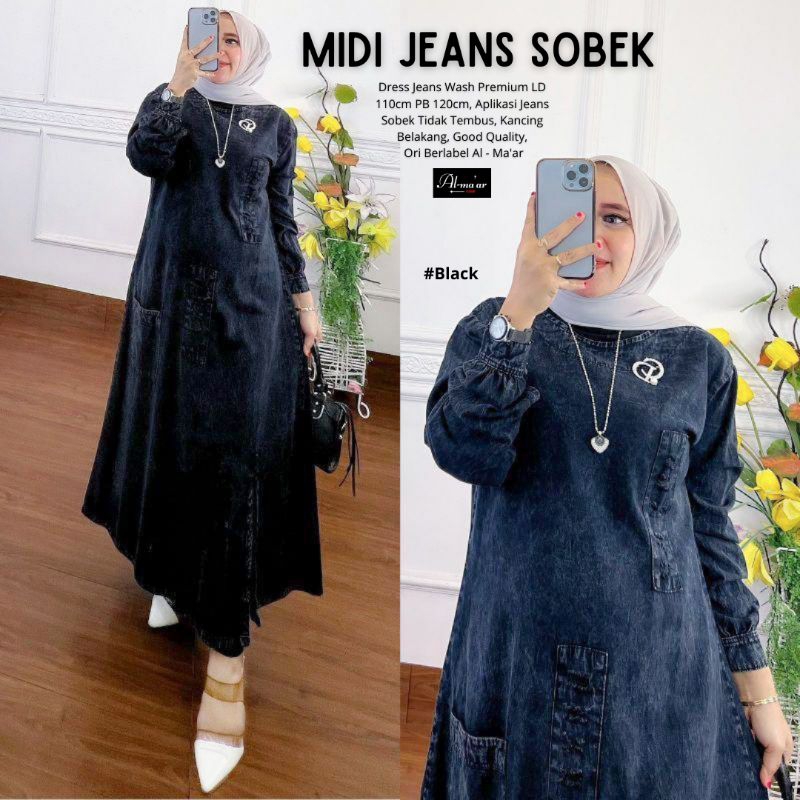 Dress Jeans Ekslusif Wanita Midi Sobek Jeans Midi Dress Denim Levis