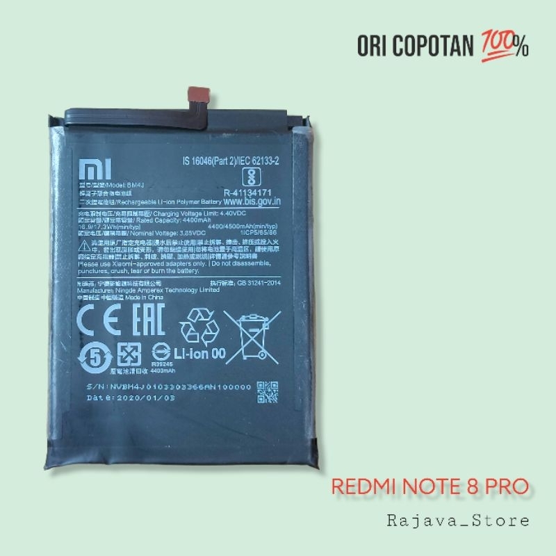 Baterai batre batrai redmi note 8 pro ori original cabutan copotan asli garansi normal awet