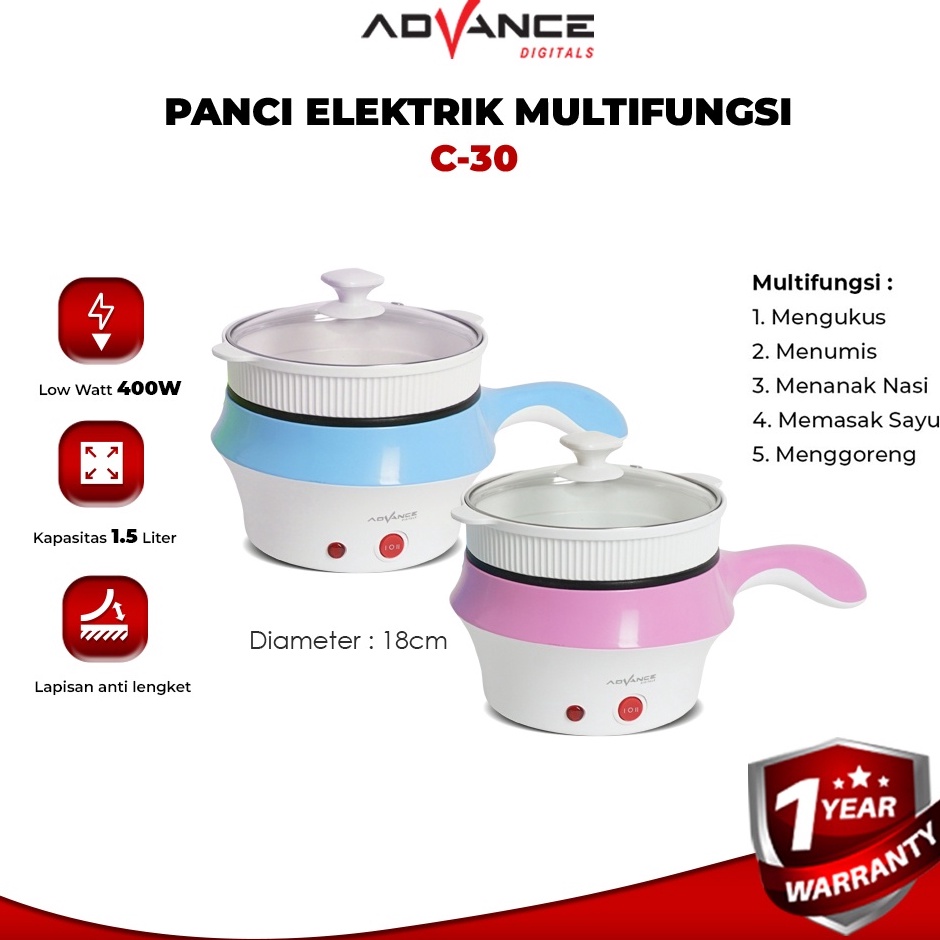 mC Advance C18 Panci Listrik Multifungsi Serbaguna Low Watt Kukusan Steamer Rice Cooker 15 Liter r K