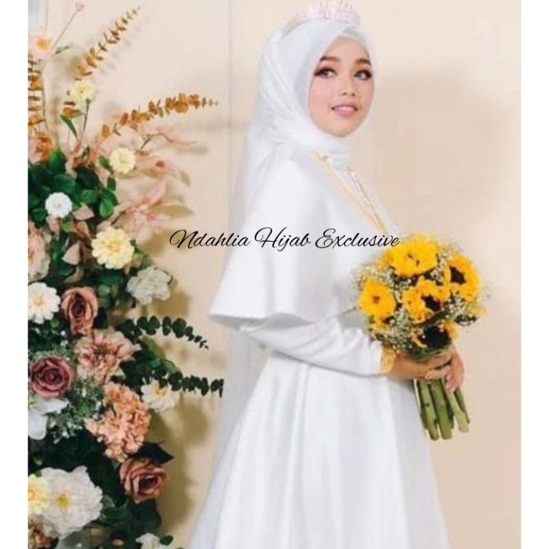 SET GAUN PENGANTIN SYARI ELEGANT FULL SET GAUN,VEIL,JILBAB,FREE CADAR