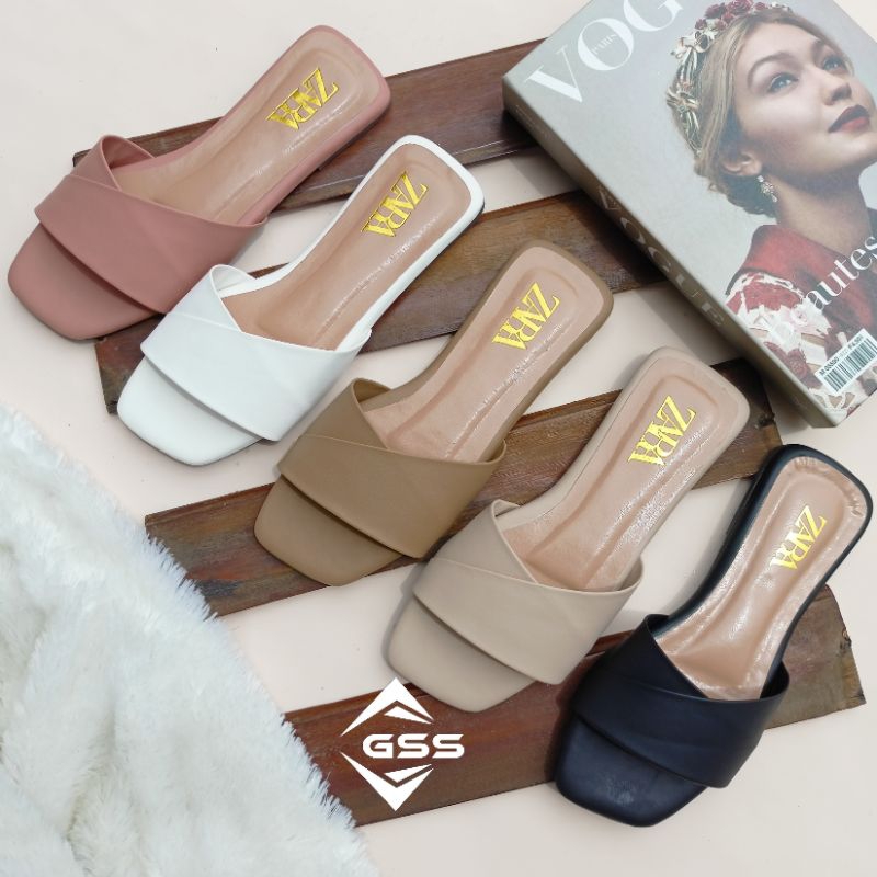 Sepatu Sandal Wanita Sandal Flat zara Terbaru teplek SLM