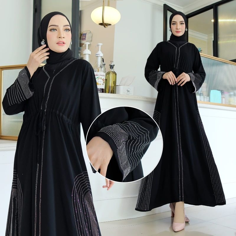 BANAT ABAYA EXCLUSIVE GAMIS ARAB SAUDI HITAM BORDIR TURKI UMROH TURKEY ABAYA ASYIFA SILVER BUSUI