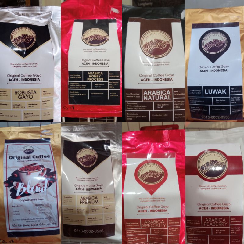 

ORIGINAL COFFEE GAYO Kopi Robusta, Blend, Arabika Premium, Luwak, Natural, Specialty, Pie berry, Honey 250 gr