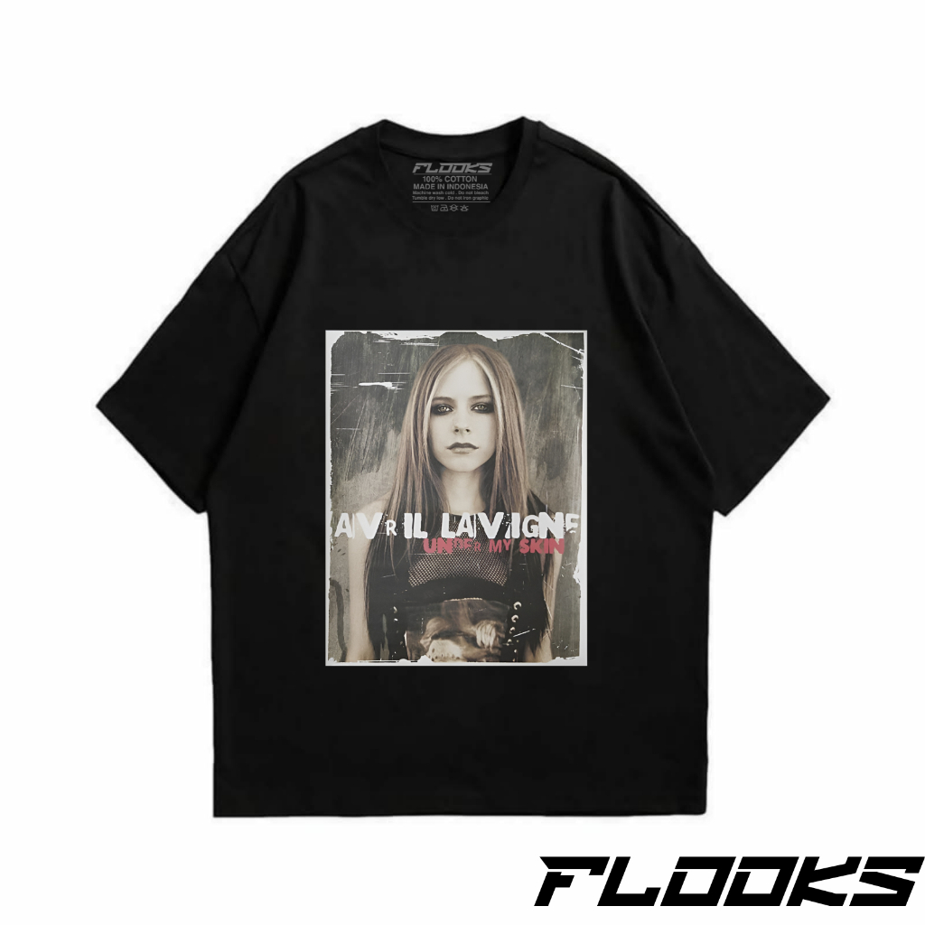Flooks Tshirt Vintage  avril lavigne Kaos  music band  lengan pendek Hitam 24s Combed