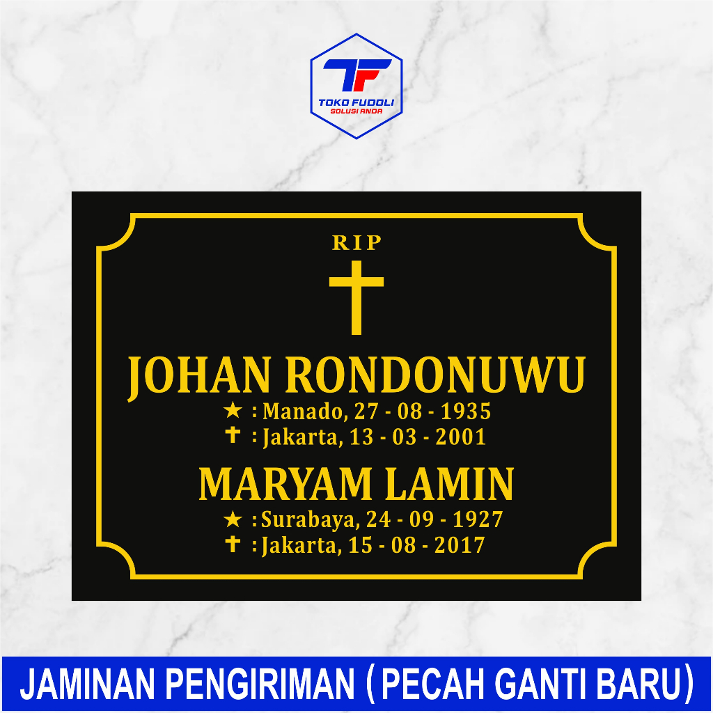 Batu nisan kristen bahan granit black gold Lempengan