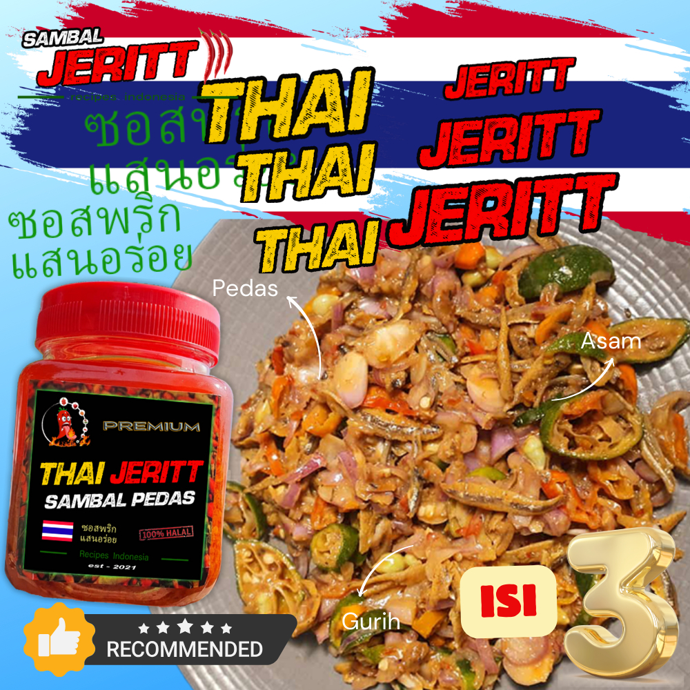 

Sambaljeritt - Sambal Thailand Jeritt Pedas isi 3 botol