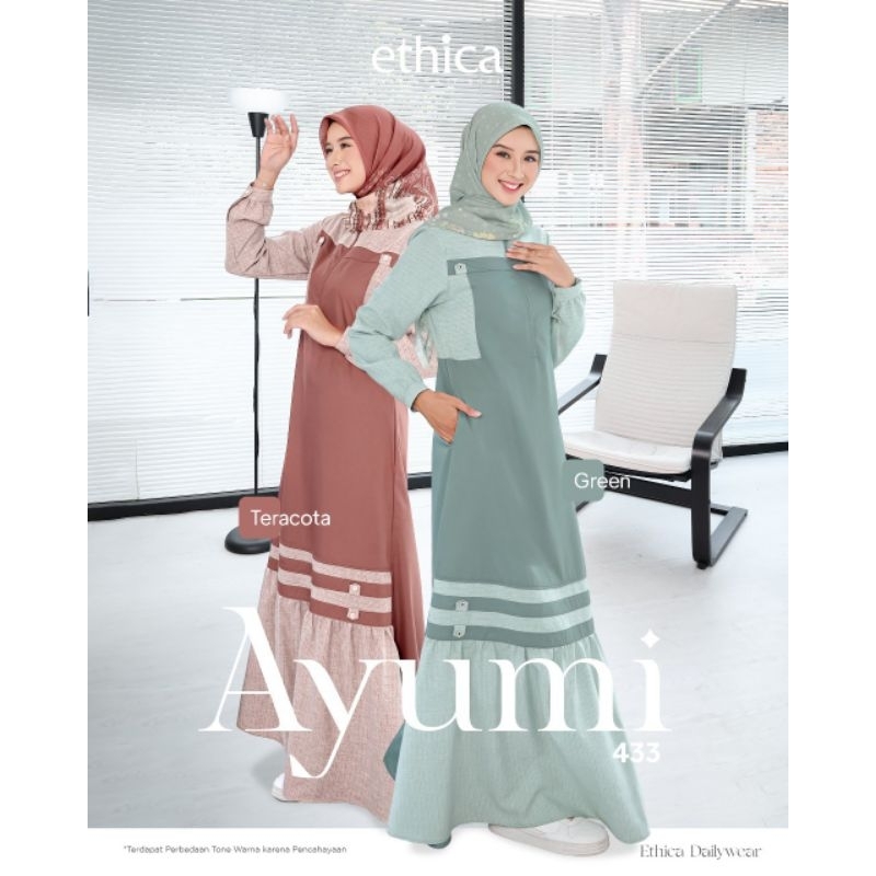 Baju Lebaran Muslimah Gamis Ayumi 433 by Ethica Kekinian Simple Model Terbaru 2024 Busui Friendly Te