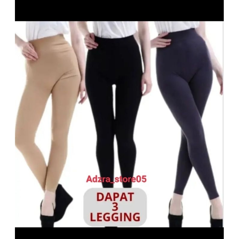 3 pcs legging wanita dewasa bahan spandek jersey/ licin