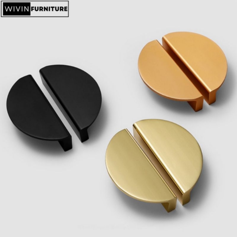 W-50 Handle Lemari Setengah Bulat Polos Ukuran Besar & Kecil 3 Warna Tarikan Laci Gagang Pintu Lemar