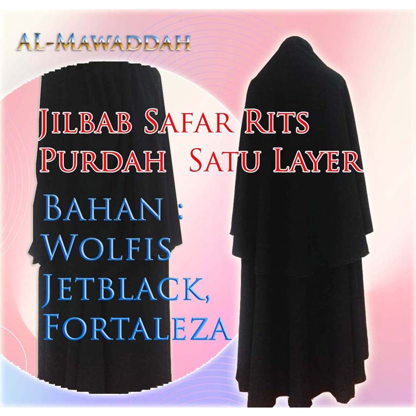 Jilbab Safar Rits dengan Purdah Satu Layer Bahan Wolfis & Fortaleza