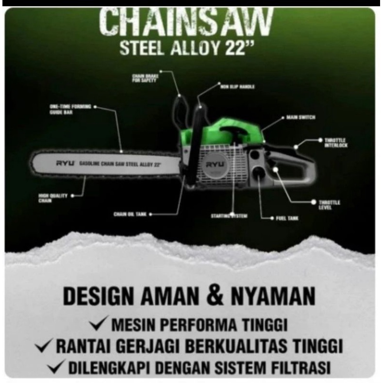 chain Saw Ryu RGS22/ chainsaw ryu /mesin gergaji kayu mesin potong kayu RYU 22in