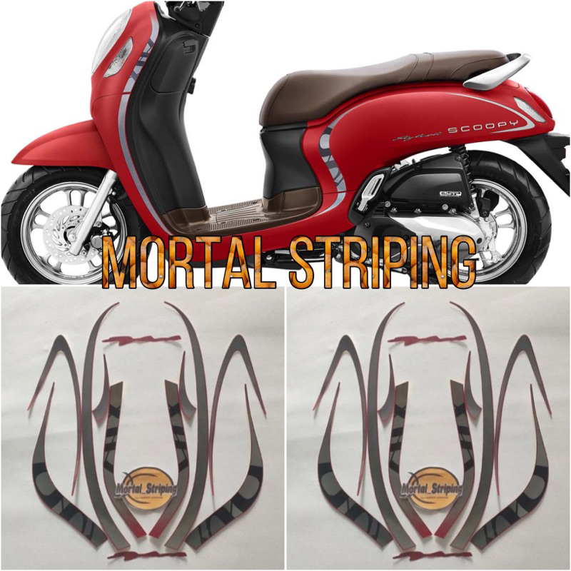 Stiker Striping Les Lis bodi Honda Scoopy fi New Stylish Tahun 2020 2021 Merah Doff
