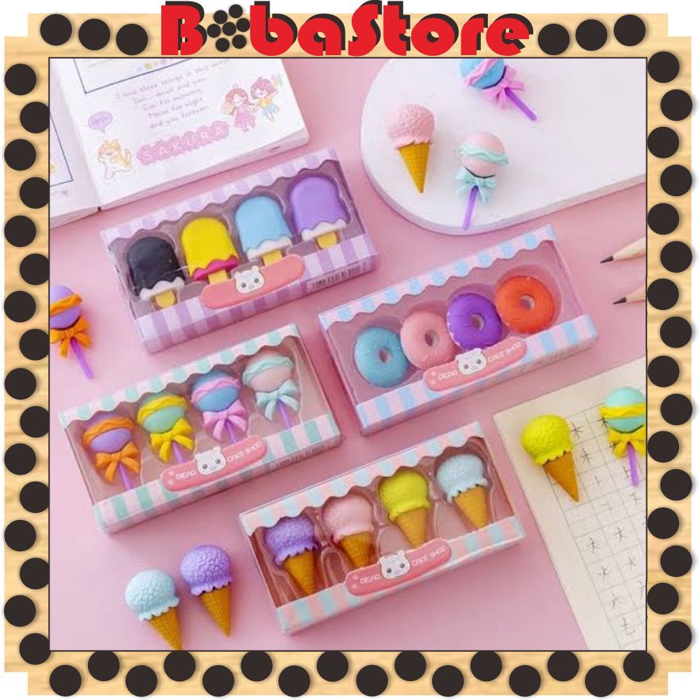 

⭐Bobastore⭐ Penghapus 4 Pcs / Set Lucu Bentuk Es Krim Karet Hapus Lolipop Donat Pensil Karakter Sweet Eraser Anak Sekolah Karakter 4pcs Bentuk Makanan Donut Ice Cream S075