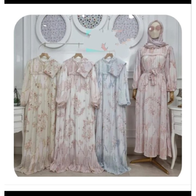 gamis meijiwang ceruty plisket premium import//gamis plisket+hijab