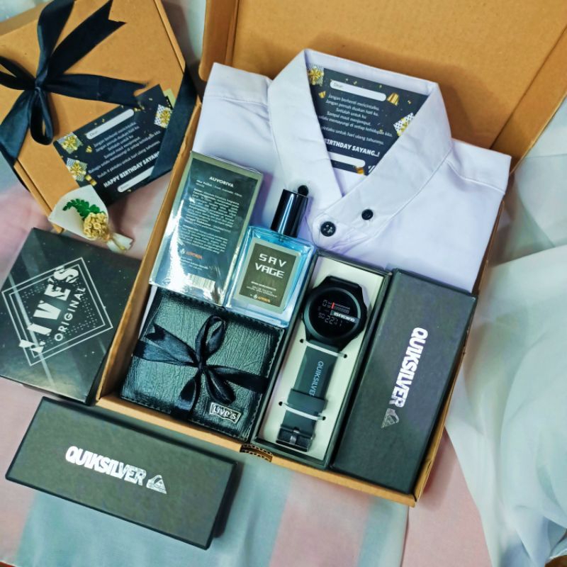 

Gift Box ox aesthetic Jam tangan water Resistance Kemeja putih Kado Ulang Tahun