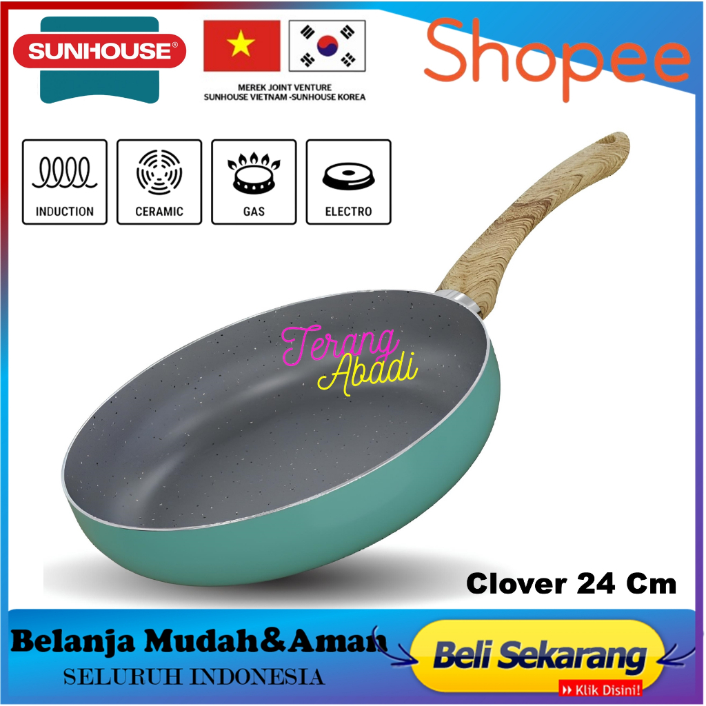 Frypan Marble Sunhouse 24 Cm Clover-24 / Teknologi Korea / Penggorengan / Frypan Marble / Penggoreng