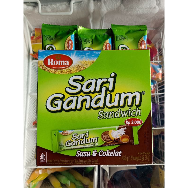 

Biskuit Roma Sari Gandum Sandwich Coklat Sachet 1 Box