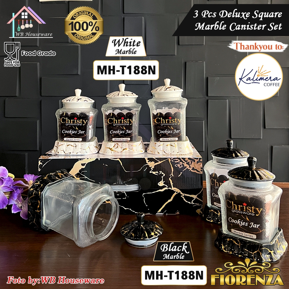 CHRISTY BY FIORENZA toples keramik set 3 motif marble premium series / duluxe candy snack food jar c
