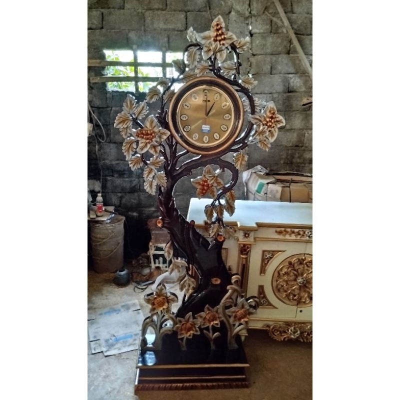 Lemari jam ukir / jam hias ukir full jati