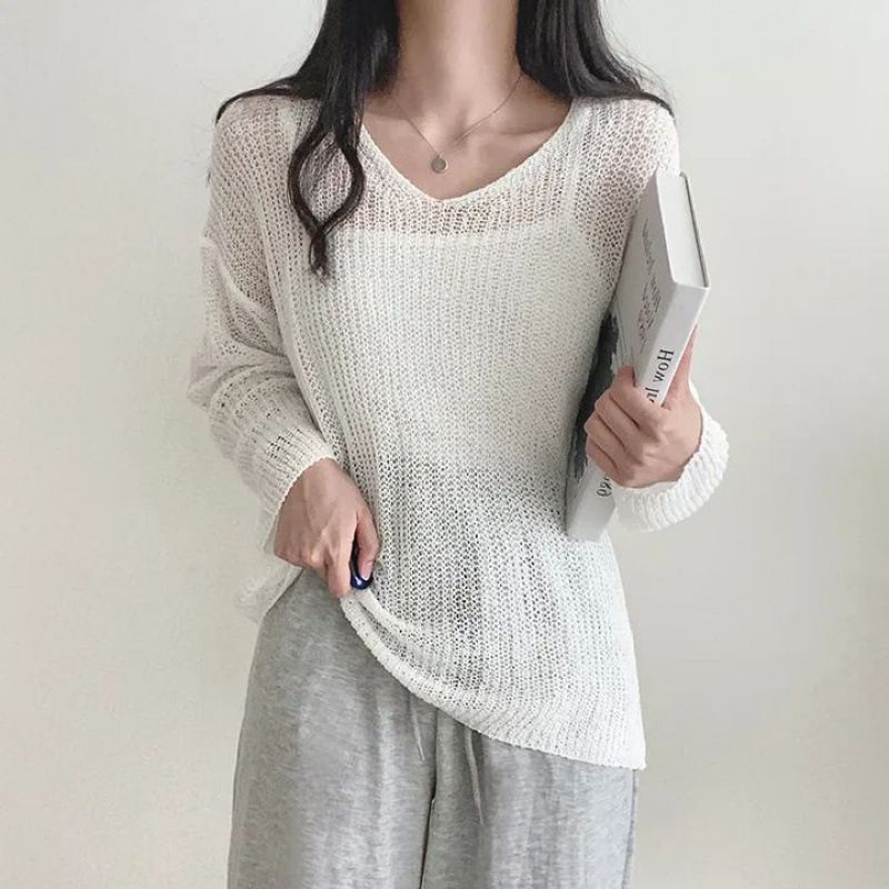 [Yiren - EVERGLOW] Knitted Sweater Women Thin Tops Long Sleeve Korean Fashion Loose Casual Female Cl