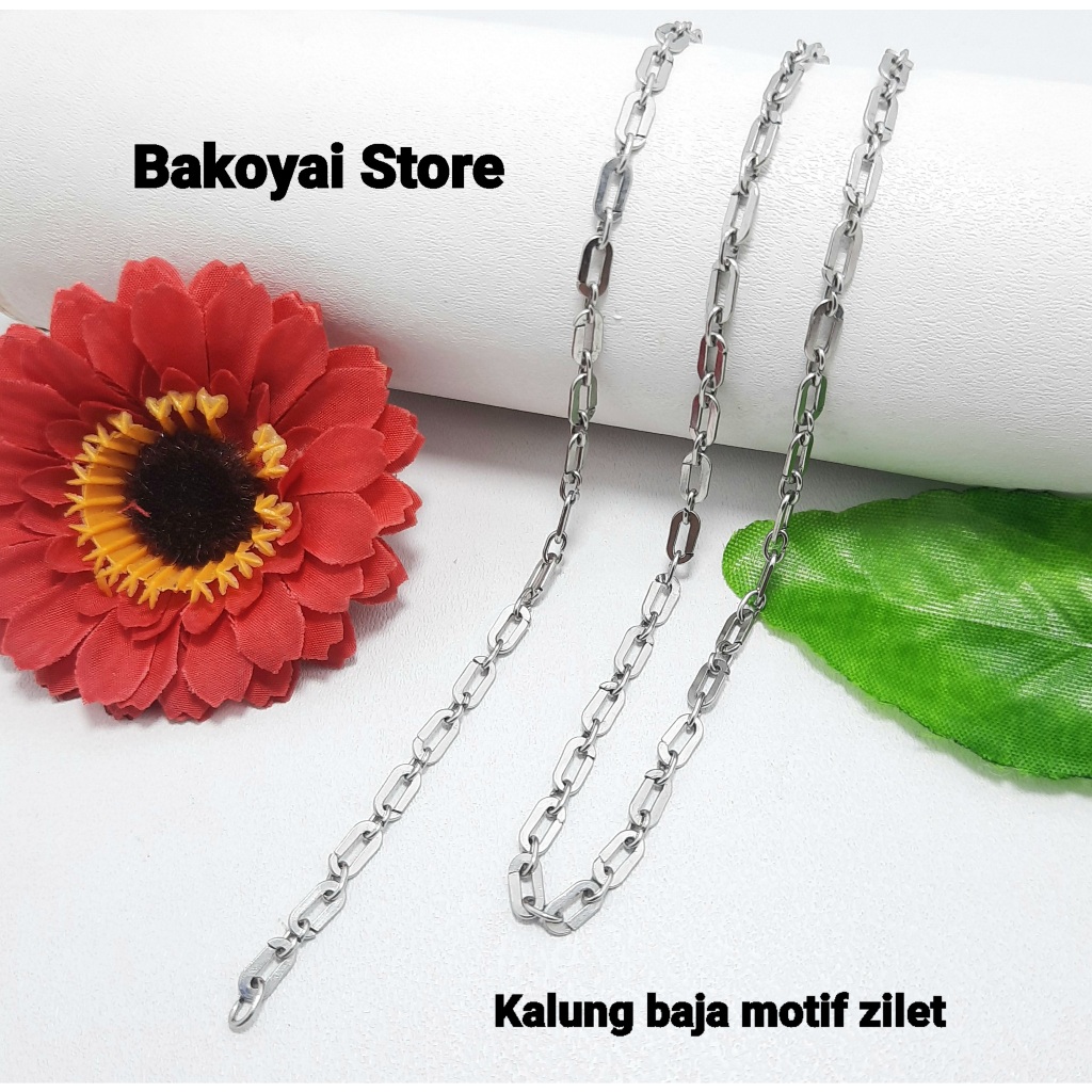 Kalung Baja Model Zilet Anti Karat Anti Luntur Kalung Monel Pria Wanita Kalung Stainless