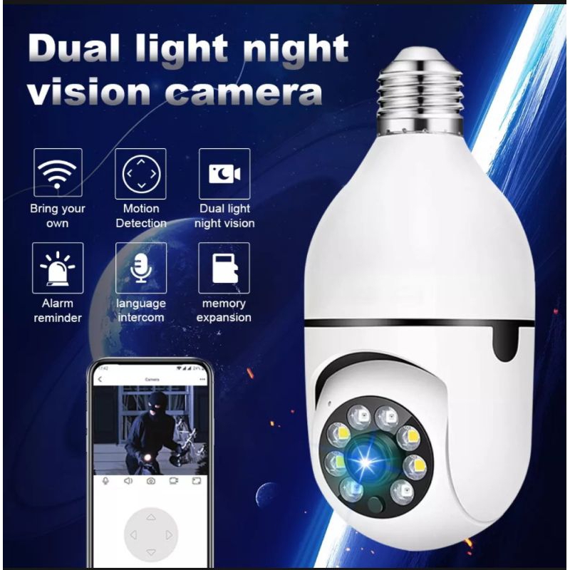 Yoosee IP CAMERA CCTV BENTUK LAMPU CCTV WIFI 360° PTZ PAN TILT 8MP 1080P