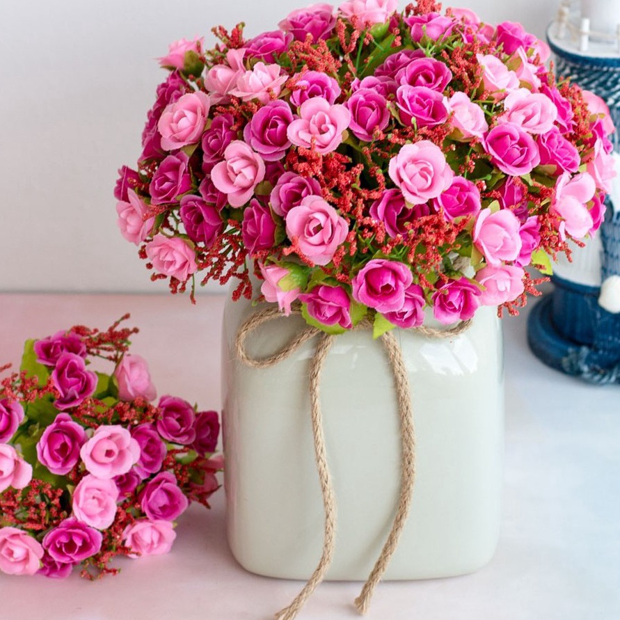 Bunga Mawar Mini Artificial Tanpa Pot Tanaman Hias Plastik Tangkai Rose Krisan Edelweis Kering